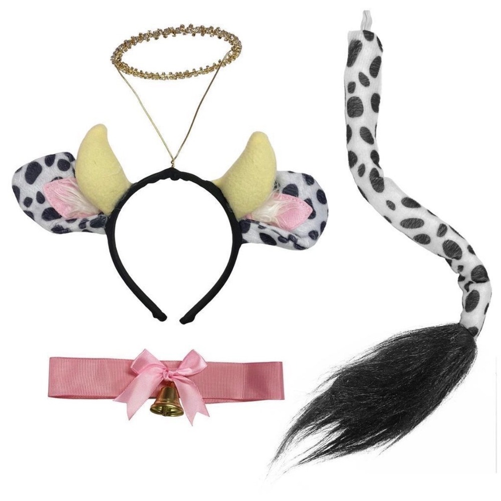 Happy Halloween Holy Cow Costume Accessory Kit Halo Horn Ears Tail Choker New